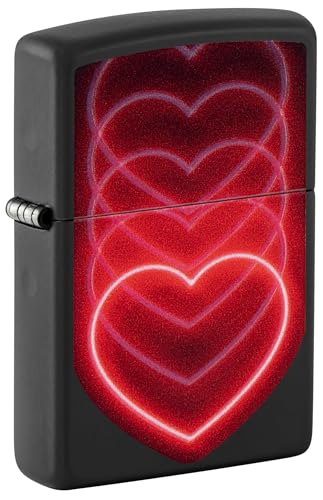 Zippo Sturmfeuerzeug - Hearts, Black Matte, Black Light - Nachfüllbar - Wiederverwendbar - Windfestes Design - Geschenkbox - Made in USA von Zippo