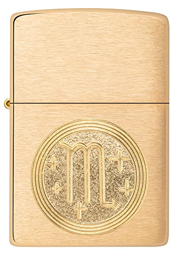 Zippo Sturmfeuerzeug - Scorpio Emblem, Sternzeichen - Brushed Brass Finish - Nachfüllbar - Wiederverwendbar - Windfestes Design - Geschenkbox - Made in USA von Zippo