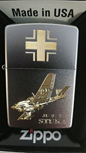 Zippo Stuka JU 87 Kampfflugzeug - Satin Finish - Diamantgravur Sturmfeuerzeug, Chrom, Silber, 5.8 x 3.8 x 1.8 cm von Zippo