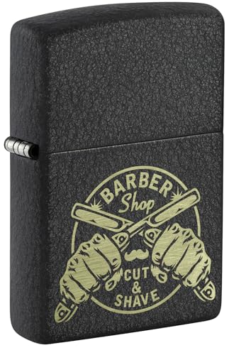 Zippo Sturmfeuerzeug - Barber Shop, Black Crackle, Laser Engrave - Nachfüllbar - Wiederverwendbar - Windfestes Design - Geschenkbox - Made in USA von Zippo