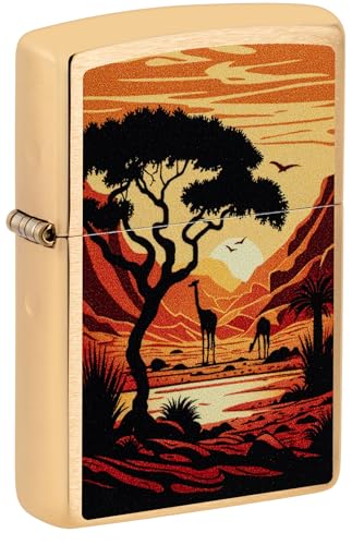 Zippo Sturmfeuerzeug - Giraffes, Brushed Brass, Color Image - Nachfüllbar - Wiederverwendbar - Windfestes Design - Geschenkbox - Made in USA von Zippo
