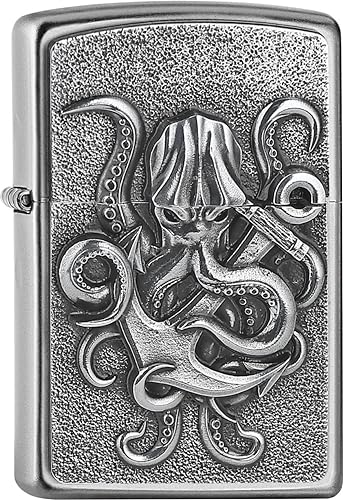 Zippo Sturmfeuerzeug - Octopus, Satin Chrome, Emblem - Nachfüllbar - Wiederverwendbar - Windfestes Design - Geschenkbox - Made in USA von Zippo