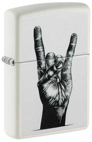 Zippo Sturmfeuerzeug - Rock Hand, White Matte, Color Image - Nachfüllbar - Wiederverwendbar - Windfestes Design - Geschenkbox - Made in USA von Zippo