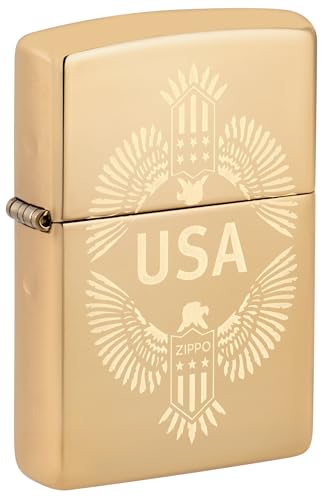 Zippo Sturmfeuerzeug - USA, High Polish Brass, Lustre - Nachfüllbar - Wiederverwendbar - Windfestes Design - Geschenkbox - Made in USA von Zippo