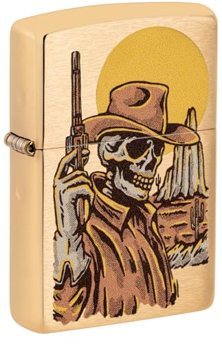 Zippo Sturmfeuerzeug - Wild West Skeleton, Brushed Brass, Color Image - Nachfüllbar - Wiederverwendbar - Windfestes Design - Geschenkbox - Made in USA von Zippo