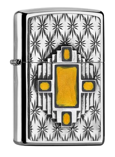 Zippo Sturmfeuerzeug - Yellow Diamond, High Polish Chrome, Emblem - Nachfüllbar - Wiederverwendbar - Windfestes Design - Geschenkbox - Made in USA von Zippo