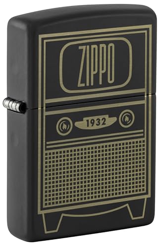 Zippo Sturmfeuerzeug - Zippo Vintage TV, Black Matte, Laser Engrave - Nachfüllbar - Wiederverwendbar - Windfestes Design - Geschenkbox - Made in USA von Zippo
