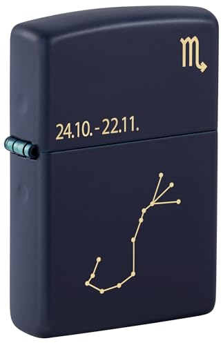 Zippo Sturmfeuerzeug - Zodiac Scorpio, Navy Matte, Laser Engrave - Nachfüllbar - Wiederverwendbar - Windfestes Design - Geschenkbox - Made in USA von Zippo