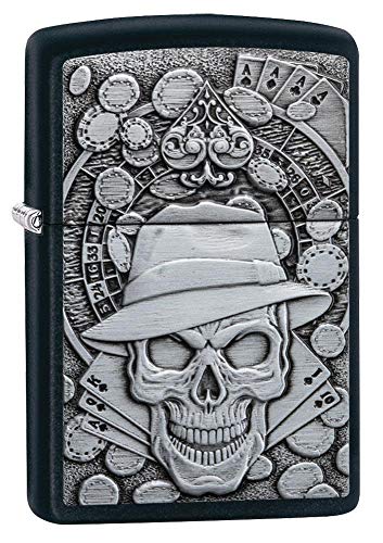 Zippo 49183 Unisex Emblem Pocket Lighter Feuerzeug, Black Matte Gambling Skull, Einheitsgröße von Zippo