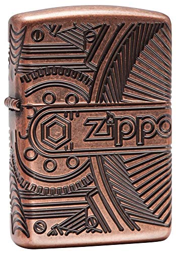 Zippo Unisex Gears Regular Winddicht Leichter, Armor Antik Kupfer, One Size von Zippo