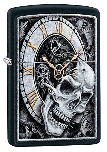 Zippo Unisex Sturmfeuerzeug Totenkopf-Uhr, Schwarz, regulär, 29854, Regular von Zippo