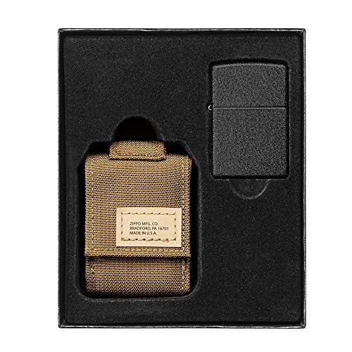 Zippo Unisex's Coyote Tactical Pouch and Black Crackle Windproof Lighter Gift Set, Tan, One Size von Zippo