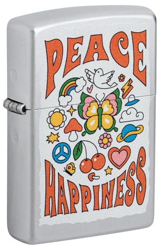 Zippo Sturmfeuerzeug - Peace & Happiness - Satin Chrome Finish, Color Image - Nachfüllbar - Wiederverwendbar - Windfestes Design - Geschenkbox - Made in USA von Zippo