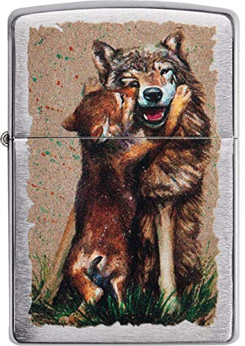 Zippo Wolf and Pup Design Feuerzeug, Messing, 5,83,81,2, 72 von Zippo