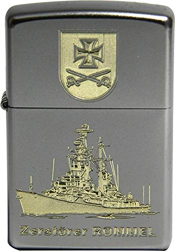 Zippo Zerstörer Rommel D 187Zippo Sturmfeuerzeug Militaria-Diamantgravur-Satin Finish, Silber, S von Zippo