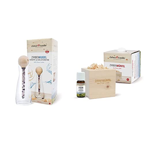 "ORIGINAL ZirbenKugel Edelsteinstab Set" & der Hotellerie & ZirbenWürfel Set • Natürlicher Aroma Diffuser • Set mit ZirbenSpänen und 10ml ZirbenÖl • einzigartiger Zirbenduft der ZirbenFamilie von Zirben Familie