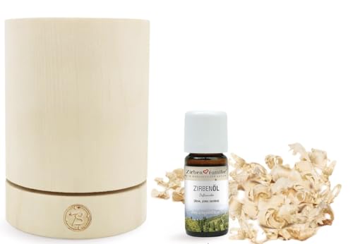 ORIGINAL ZirbenPumperl • Set mit ZirbenFlocken & 10ml ZirbenÖl • Natürlicher Aroma Diffuser • Einzigartiger Zirbenduft der ZirbenFamilie - bekannt aus Fachhandel & der Hotellerie von Zirben Familie