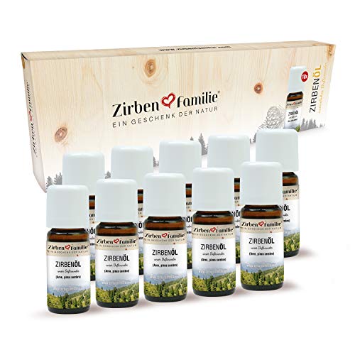 Natürliches ZirbenÖl 10x10ml • naturbelassenes Wasserdampf-Destillat aus Österreich • von ZirbenKiefern - ein Produkt der ZirbenFamilie - bekannt aus dem Fachhandel & der Hotellerie von Zirben Familie