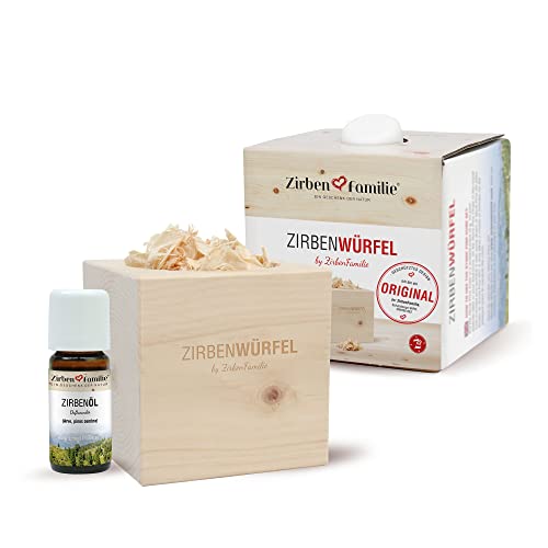 ORIGINAL ZirbenWürfel Set • Natürlicher Aroma Diffuser • Set mit ZirbenSpänen und 10ml ZirbenÖl • einzigartiger Zirbenduft der ZirbenFamilie - bekannt aus Fachhandel & der Hotellerie von Zirben Familie