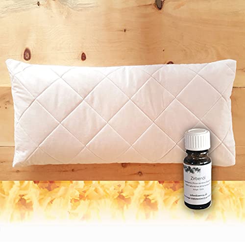 Premium Zirbenkissen 40 x 80cm – Zirbe Nackenkissen im weichen Steppbezug + 10ml naturreines ätherisches Zirbenöl von zirbenkissen24