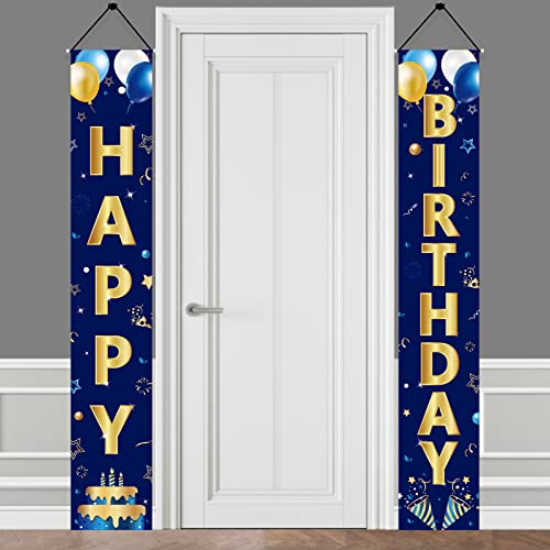 Marineblau Gold Happy Birthday Türbanner Dekorationen für Männer Frauen Happy Birthday Banner Veranda Schild Party Supplies 16th 18th 21st 30th 40th 50th 60th Birthday Dekoration für Outdoor Indoor von Zirtorei