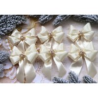 Elfenbein Weihnachtsschleifen 6Er Set Mit Perlenbroschen/Für Baum Ornamente Weihnachtsdekorschleifen Broschen von Zistyle