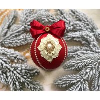 Roter Christbaumschmuck 1 Stück 10cm in Geschenkbox Weihnachtskugel Handgemachte Christbaumkugel Im Vintage Stil Weihnachtsbaum Dekor von Zistyle