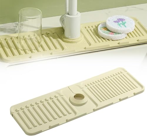 Ziswin 2024 Neue Küchenspüle, Wasserhahnmatte für Küchenspüle,Spritzschutz, Silikon-Abtropfmatte, Schnell Trocknende Stein-Spülbeckenablage, Spülbecken-Wasserhahn-Matte (Cremefarben, 1 STÜCK) von Ziswin