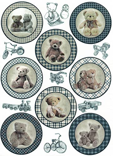 Zita`s Creative Reispapier A4 - Teddy`s Round Boy. Motiv-Strohseide, Strohseidenpapier, Decoupage Papier von Zita`s Creative