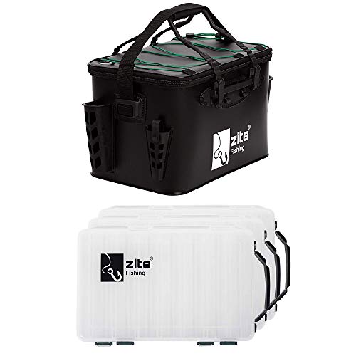 Zite Fishing Angeltasche mit Boxen - EVA Spinntasche Wasserdicht + 3 Tackleboxen - Zum Spinnfischen oder als Bootstasche von Zite
