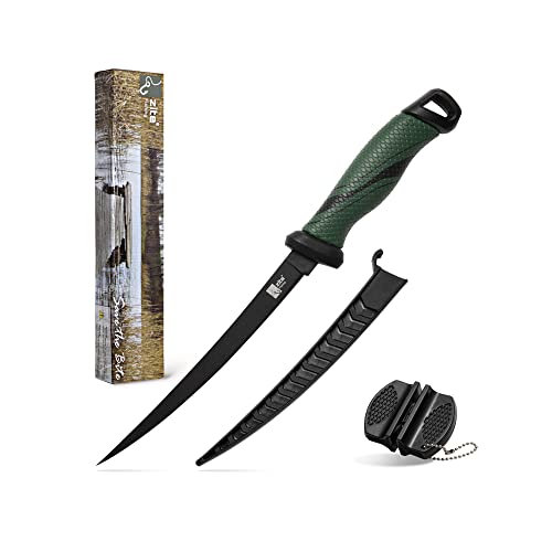 Zite Fishing Filetiermesser Fisch Set mit Messer-Schärfer – Scharfe & Beschichtete Klinge Korrosionsbeständig – mit Anti-Rutsch-Griff – 20 cm Klingenlänge, Angelmesser Fischmesser angeln Angel Messer von Zite