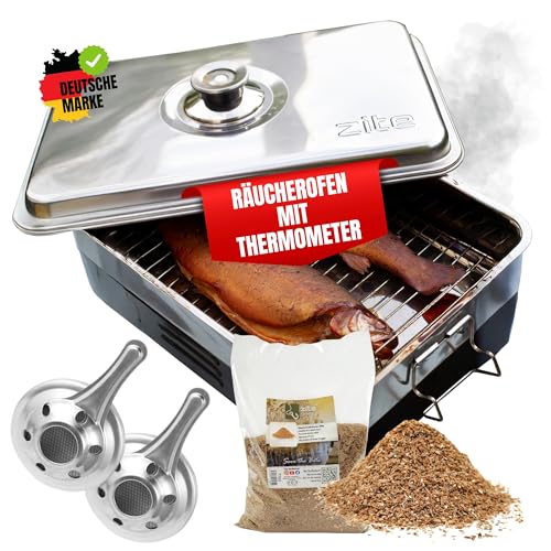Zite Fishing Räucherofen Edelstahl [mit Thermometer inkl. 300 g Räuchermehl Buche] – Tischräucherofen, Fisch & Mehr Grillen und Räuchern - Angelzubehör, Fischräucherofen Fisch-Räucherofen klein von Zite