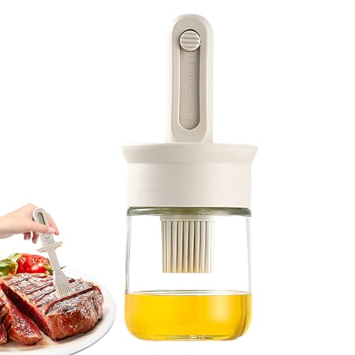 Ölpinselflasche, Ölspender mit Pinsel, Küchen-Olivenölglasflasche mit Silikonbürste, Behälterkrug zum Kochen, Küchenöl-Tropfflasche mit Silikonbürste für Grill-Pfannkuchen von Ziurmut