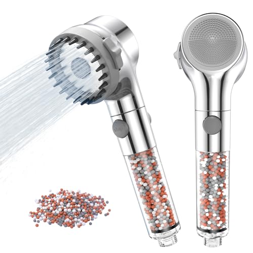 Zivacate Duschkopf Druckerhöhend mit Mineralstein-Filter | Silikon-Massagebürste, 3 Strahlarten und Wasserstoppknopf | Antikalk Wassersparender Handbrause von Zivacate