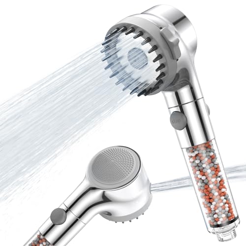 Zivacate Duschkopf mit Filter [Hochdruck & Wassersparend] – 3 Strahlarten – mit Silikon-Massagebürste und Stoppfunktion von Zivacate
