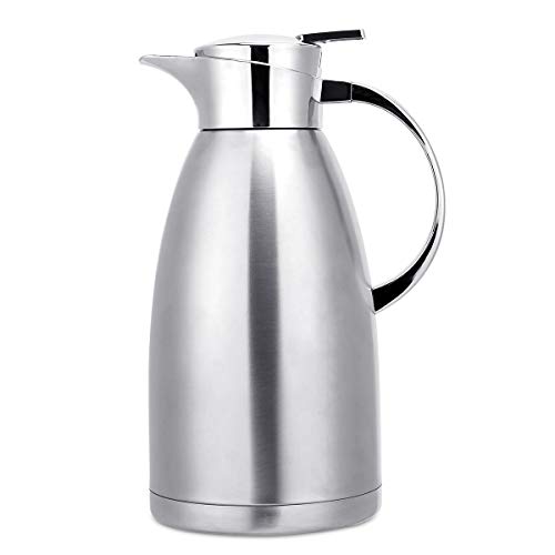 Thermokaraffe, 2.3 Liter, lebensmittelecht, Edelstahl, doppelwandig, vakuumisoliert, viele Stunden Wärme- und Kältehaltung, für Kaffee/Saft/Milch/Tee etc. (Silber) von Zixijiaju
