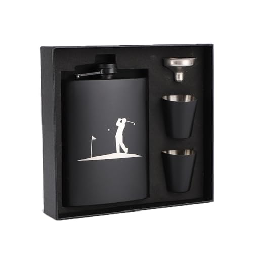 Zixrmor 1X304 Flachmann und Trichter, 2 kleine Tassen,8oz.227 ml Flachmann Mit Gravur, Geeignet Zum Edelstahl Flachmann Tragen von Alkohol Geschenkverpackung Flask(Schwarz) (Sportmuster) von Zixrmor