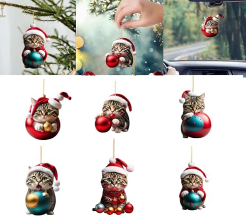 Zixrmor Christmas Decorations Acryl Weihnachtskatze Hängende Deko Lustiger Weihnachten Katzen Ornament Spaß Weihnachtsanhänger Deko Christbaumschmuck Weihnachtsschmuck Geschenk (6) von Zixrmor