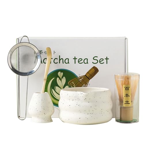 Zixrmor Premium Matcha Set Mit Pulver – Matcha Schale, Bambusbesen und Matcha-Löffel Filterlöffel Matcha Set– Vollständiges Matcha Tea Set für Traditionelle Japanische Teezeremonie (weiß) von Zixrmor