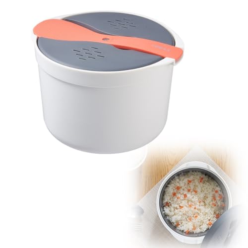 Ziyaeru Mikrowellen-Reiskocher, 2 l, Kunststoff, Lebensmittelqualität, Mikrowellen-Kochgeschirr, antihaftbeschichtet, Reis- und Nudelkocher, inklusive Reisschaufel, Deckel, Sieb und Dampftopf für von Ziyaeru