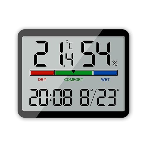 Digitales Thermo-Hygrometer, Ultra Thin Digital Temperatur Feuchte Meter Multifunktions Magnetic Design Großer Bildschirm Elektronische Wecker Thermometer (Schwarz) von Ziyan