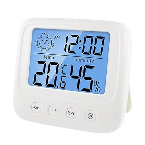 Ziyan Digitales Hygrometer Thermometer Klein Mini Weiß Luftfeuchtigkeit Temperaturmesser Digital mit Hintergrundbeleuchtung, Uhr & ℃ / ℉ Funktion von Ziyan