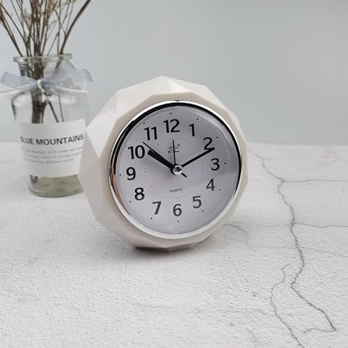 Ziyan Kreative Diamant-Form Wecker Kleine Stumme Wecker Nachttisch Elektronische Runde Nummer Doppel Bell Schreibtisch Tisch Decor Uhr (Milchweiß) von Ziyan