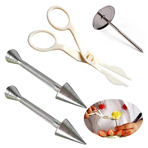 4 Stk Icing Blumennage Set Kuchen Dekoration Nadel Kuchen Piping Blumen Schere Ungiftig Antihaft, für Basteln, Dekorieren von Kuchen, Familien, Restaurant, Hotels, Dessert Shop—Silber + Khaki von Ziyero