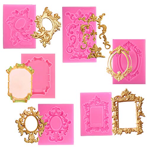 6 Stk Retro Foto Rahmen Silikonform Relief Spitze Dekoration Gießform Kuchenranddekoration Ungiftig Staubdicht, für Cake Border Decoration, Schokolade, Süßigkeiten, Fondant, Fimo, Seife usw—Pink von Ziyero