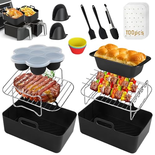 Ziyero 18-Teiliges Dual Zone Heißluftfritteuse Zubehör, Kompatibel für Ninja Foodi Af300eu, Af400eu,Princess 182074, Heißluftfritteuse Grillrost, Backpapier, Multicooker für 7,6L-9,5L,Airfryer Zubehör von Ziyero