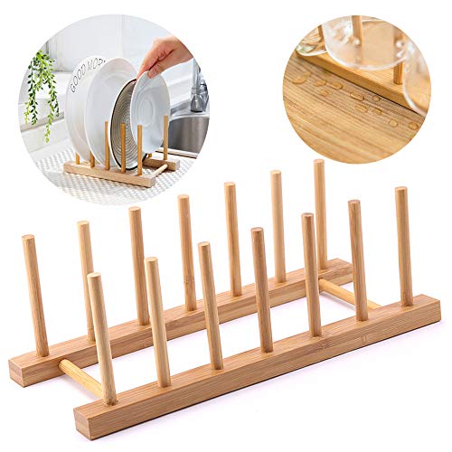 Ziyero Bambus Abtropfgestell Bamboo Tellerständer Abtropffläche Lagerung Inhaber Platzsparend, Leicht Montieren Zerlegen, für Teller, Schüssel, Tassen, Topf Deckel, Schneidebrett, Buch—6 Slots von Ziyero