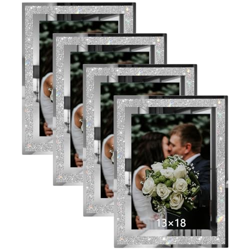 Ziyero Bilderrahmen 13x18, Bilderrahmen Glas 4er, Photo Frame mit Stehend, Portraitrahmen für Hochzeiten, Familie, Büros, Jubiläum, Plexi-Glas Picture Frame zum Stellen Silber von Ziyero