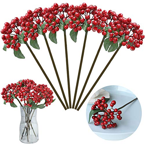 Ziyero Mini Simulation Dekorative Beeren Weihnachtsdeko Künstliche Holly Beeren Beerenstiele Ornamente Mode, für Blumensträuße, Weihnachtsdekorationen, Foto Requisiten, DIY Handwerk usw—6 STK, Rot von Ziyero