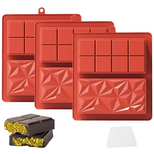 Ziyero Schokoladenform Silikon Tief mit Schaber, Silikonform Schokolade Schokoladenformen Silikon Chocolate Mold Chocolate Form Schokoladen Form Silikon für Schokolade Praline Süßigkeiten, 3 Stück von Ziyero